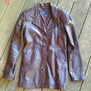 Brown Genuine Leather Button Up dress or casual coat jacket sz. Small